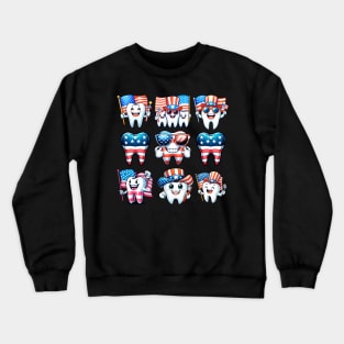 Funny 4th Of July Dental Dentist Tooth Doctor USA Flag Crewneck Sweatshirt